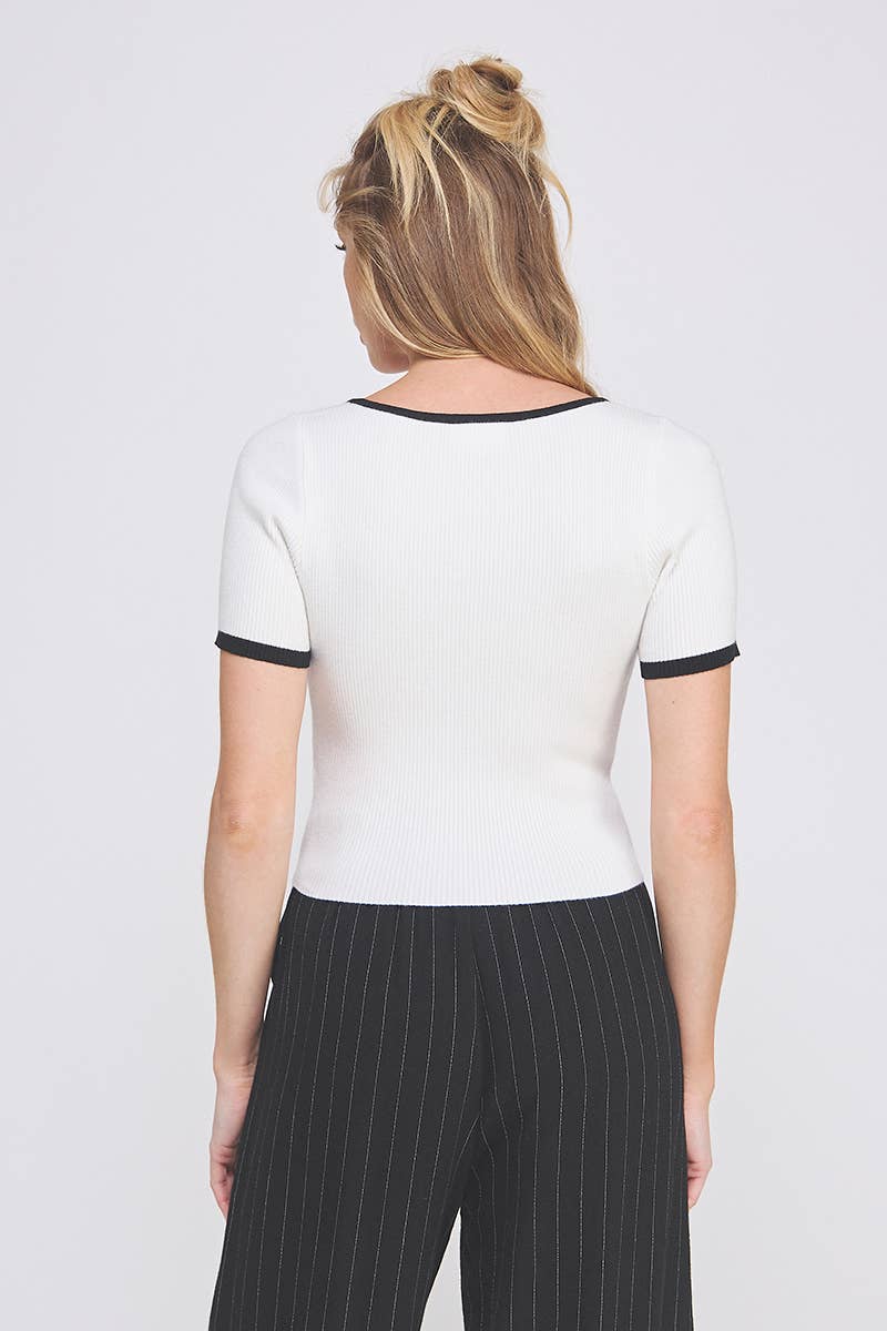 Soft Rib Fine Gauge Square Neck Bow Top