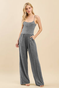 DOUBLE LAYERED PULL UP TANK JUMPSUIT: LIGHT H. CHARCOAL