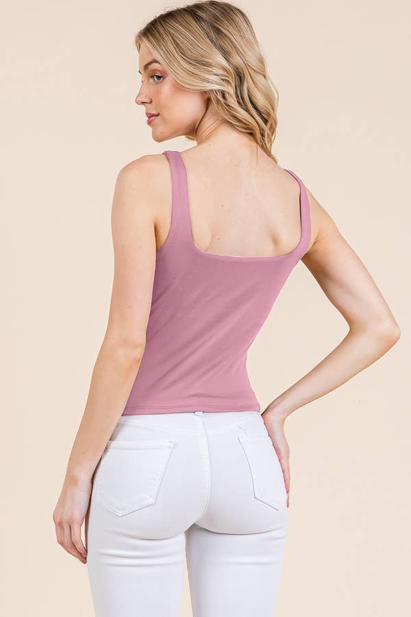 V-NECK BASIC DOUBLE LAYERS TANK TOP: ROSE