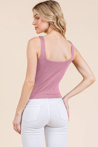 V-NECK BASIC DOUBLE LAYERS TANK TOP: ROSE