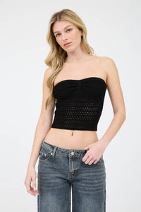 STRAPLESS CROCHET TOP: BLACK