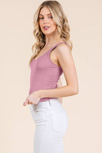 V-NECK BASIC DOUBLE LAYERS TANK TOP: ROSE