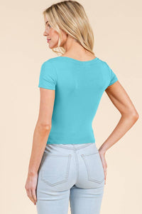SHORT SLEEVE V-NECK CROP TOP: BLACK