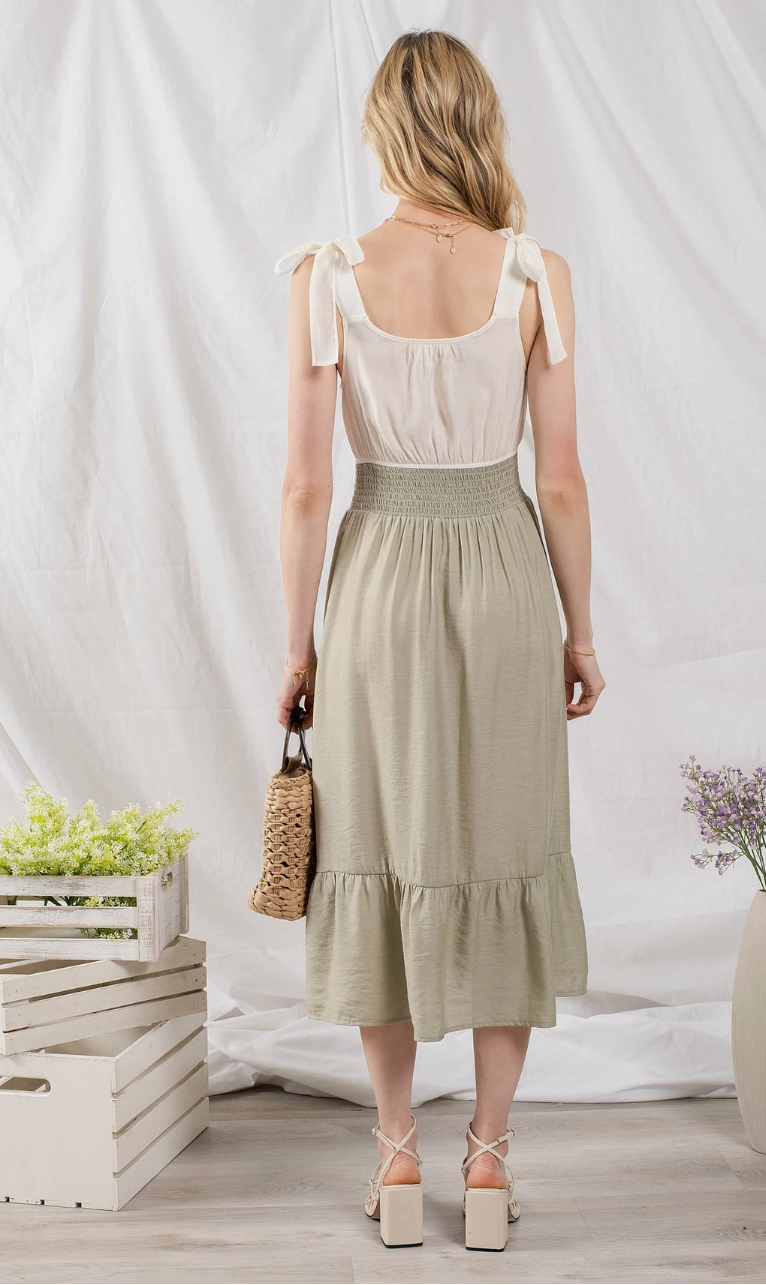 Contrast Skirt Midi Dress
