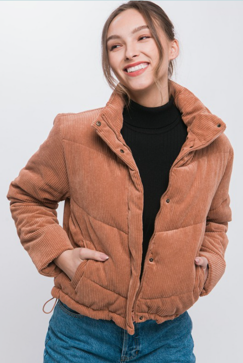 CORDUROY PUFFER JACKET WITH TOGGLE DETAIL
