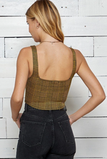 SQUARED NECK LINE JACQUARD PLAID CROP TANK