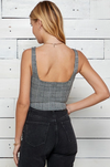 SQUARED NECK LINE JACQUARD PLAID CROP TANK