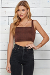 SQUARED NECK LINE JACQUARD PLAID CROP TANK