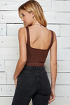 SQUARED NECK LINE JACQUARD PLAID CROP TANK