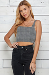 SQUARED NECK LINE JACQUARD PLAID CROP TANK