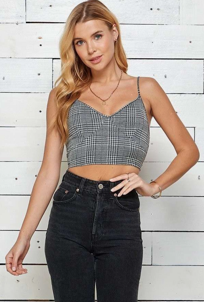 BUSTIER CAMI PLAID CAMO TOP