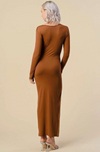 FRONT SLIT LONG SLEEVE MAXI DRESS