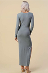 FRONT SLIT LONG SLEEVE MAXI DRESS